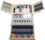 Deluxe Art Supplies, 88 Pieces Art Set in Portable Wooden Case, with 2 Drawing Books and 4 Canvas Panels, Professional Art Set for Painting & Drawing, Art Kit for Kids, Teens and Adults/Gift